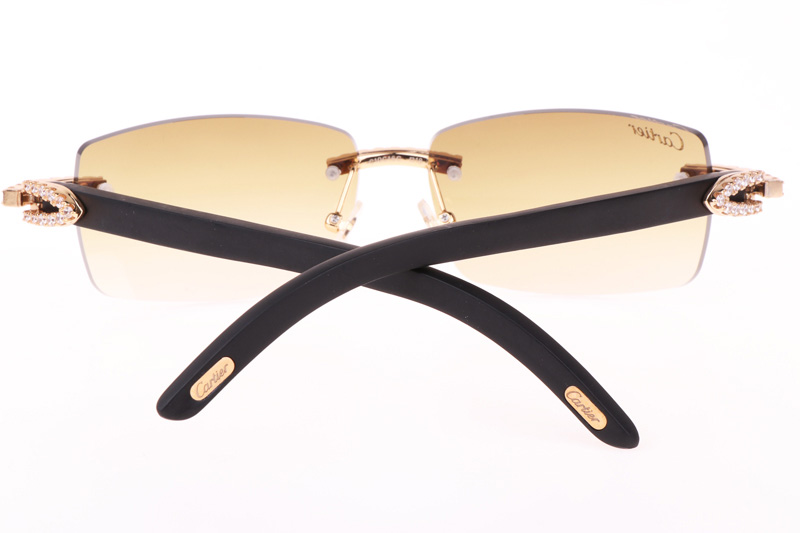 CT 3524012 Big Diamond Black Wood Sunglasses In Gold Brown