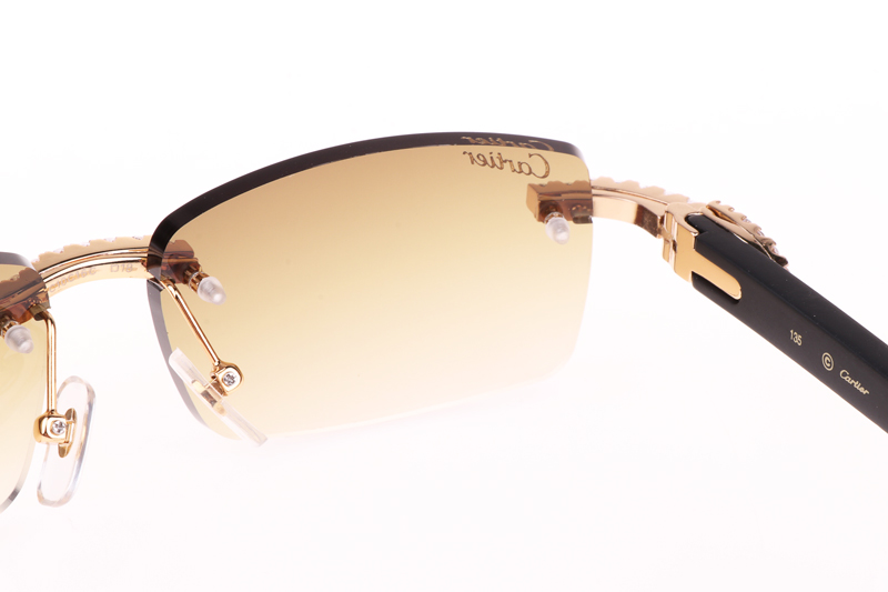 CT 3524012 Big Diamond Black Wood Sunglasses In Gold Brown