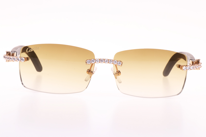 CT 3524012 Big Diamond Black Wood Sunglasses In Gold Brown