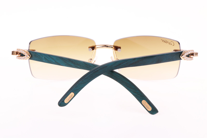 CT 3524012 Big Diamond Green Wood Sunglasses In Gold Brown