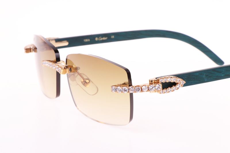 CT 3524012 Big Diamond Green Wood Sunglasses In Gold Brown