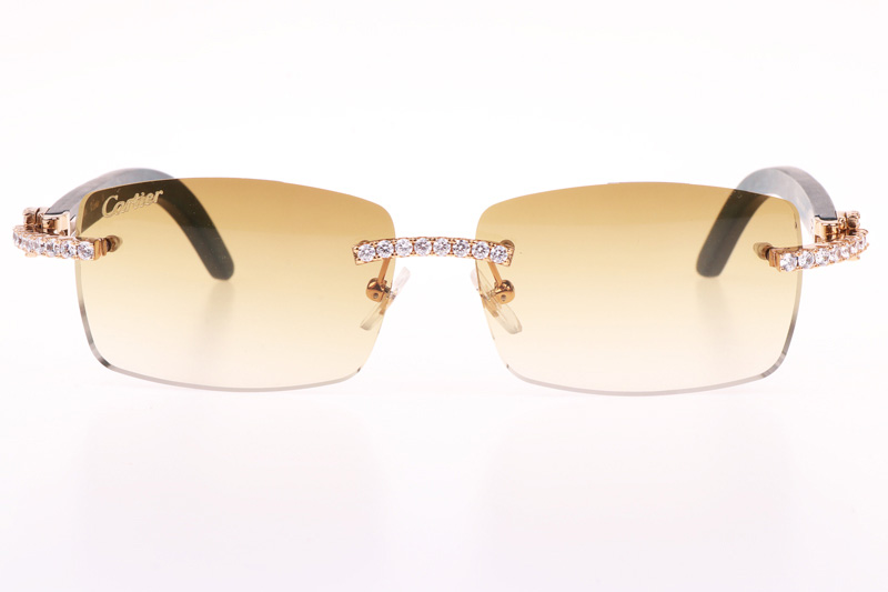 CT 3524012 Big Diamond Green Wood Sunglasses In Gold Brown