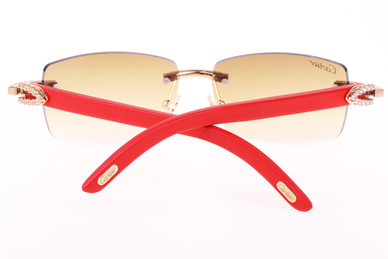 CT 3524012 Big Diamond Red Wood Sunglasses In Gold Brown