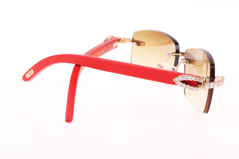 CT 3524012 Big Diamond Red Wood Sunglasses In Gold Brown