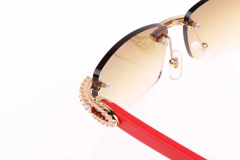 CT 3524012 Big Diamond Red Wood Sunglasses In Gold Brown