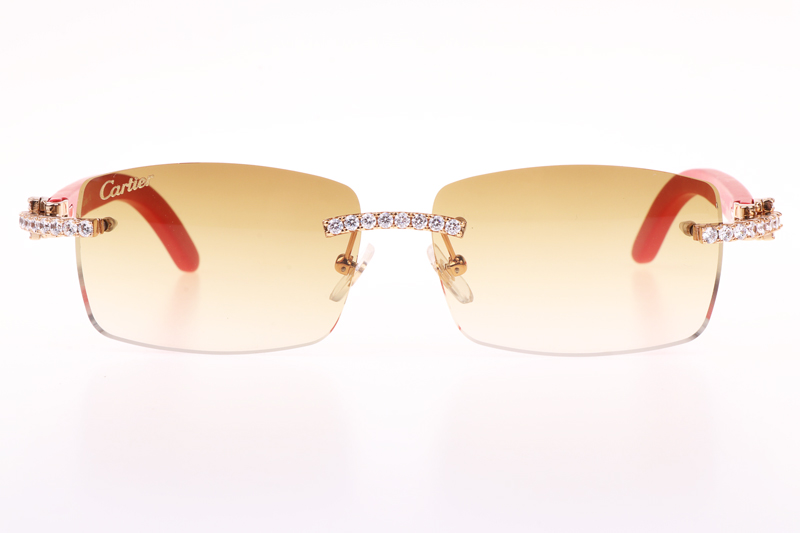 CT 3524012 Big Diamond Red Wood Sunglasses In Gold Brown