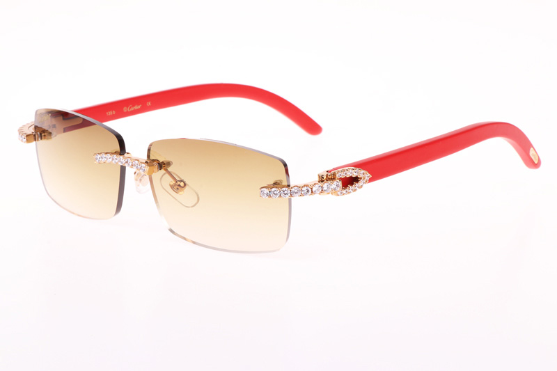 CT 3524012 Big Diamond Red Wood Sunglasses In Gold Brown