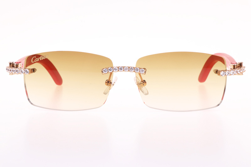 CT 3524012 Big Diamond Red Wood Sunglasses In Gold Brown