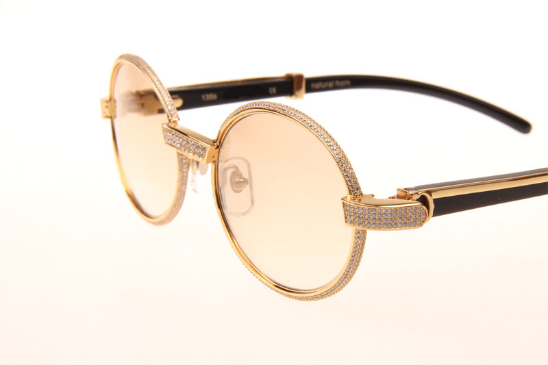 CT 7550178 55-22 Full Diamond Black Buffalo Sunglasses In Gold Brown