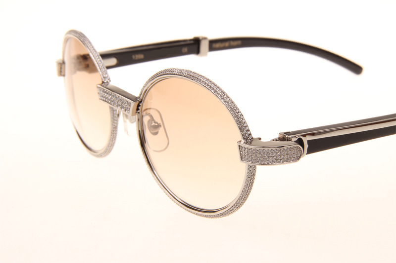CT 7550178 55-22 Full Diamond Black Buffalo Sunglasses In Silver Brown