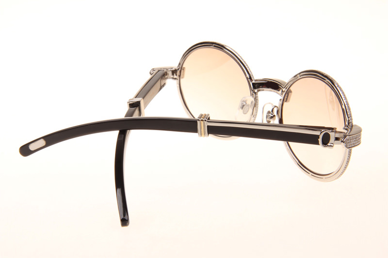 CT 7550178 55-22 Full Diamond Black Buffalo Sunglasses In Silver Brown