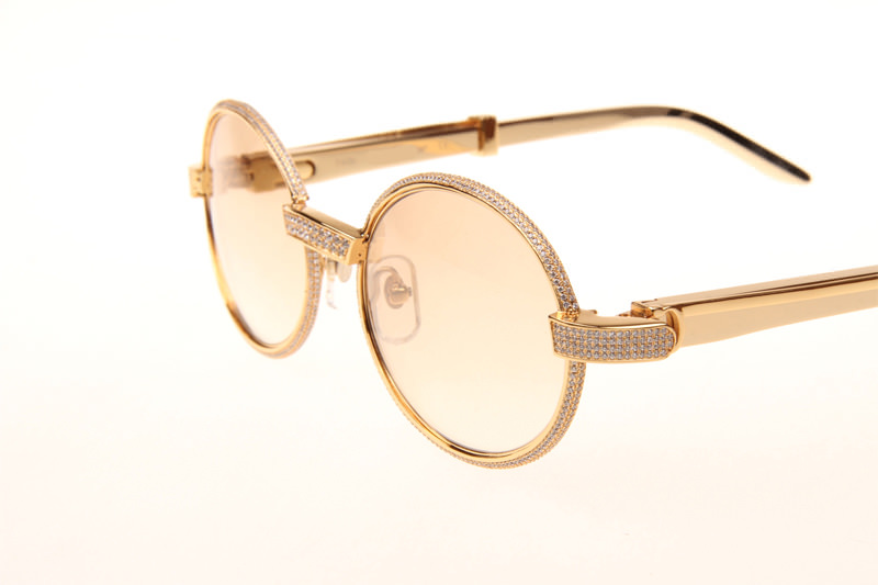 CT 7550178 55-22 Full Diamond Gold Stainless Steel Sunglasses In Gold Brown