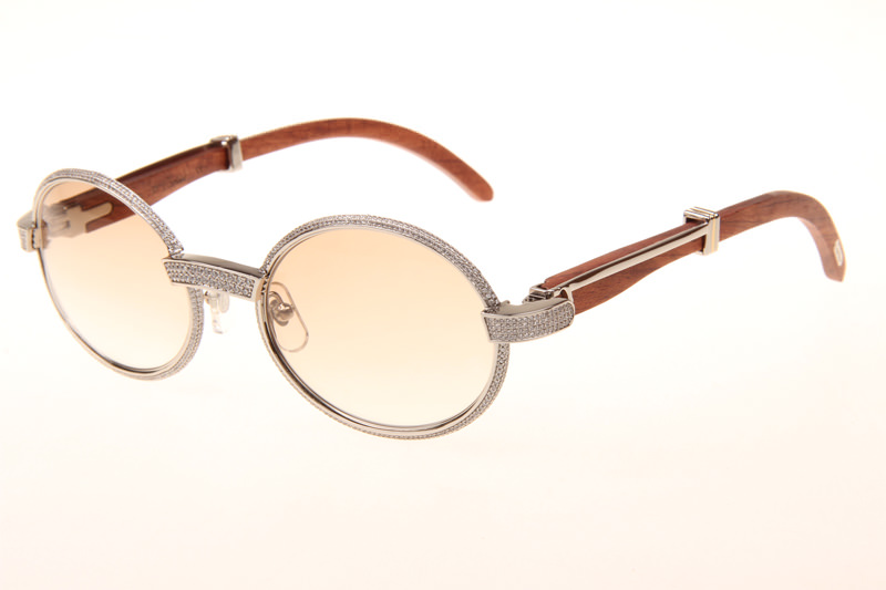 CT 7550178 55-22 Full Diamond Wood Sunglasses In Silver Brown