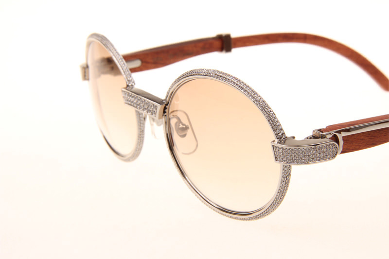 CT 7550178 55-22 Full Diamond Wood Sunglasses In Silver Brown