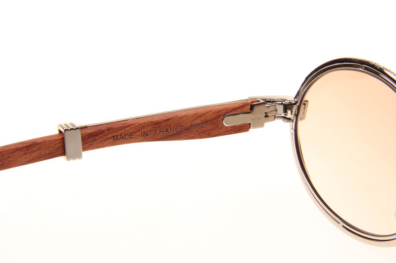 CT 7550178 55-22 Full Diamond Wood Sunglasses In Silver Brown