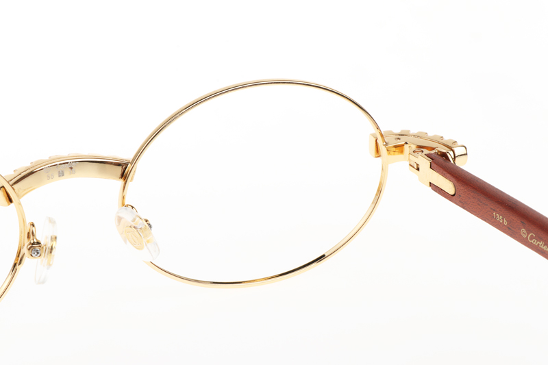 CT 7550178 55-22 New Diamond Wood Eyeglasses In Gold