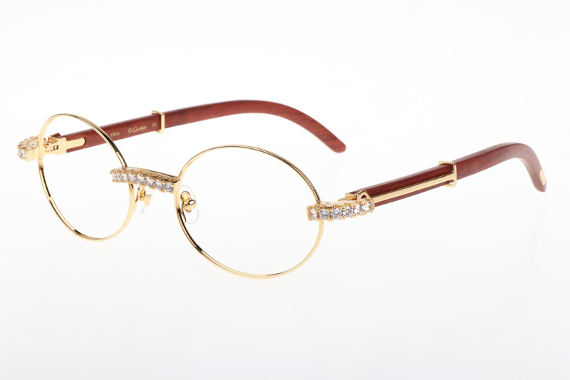 CT 7550178 55-22 New Diamond Wood Eyeglasses In Gold