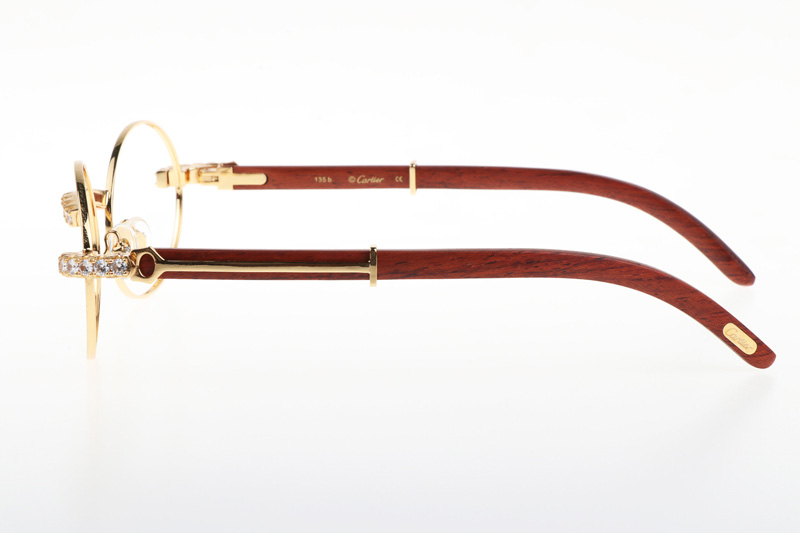 CT 7550178 55-22 New Diamond Wood Eyeglasses In Gold