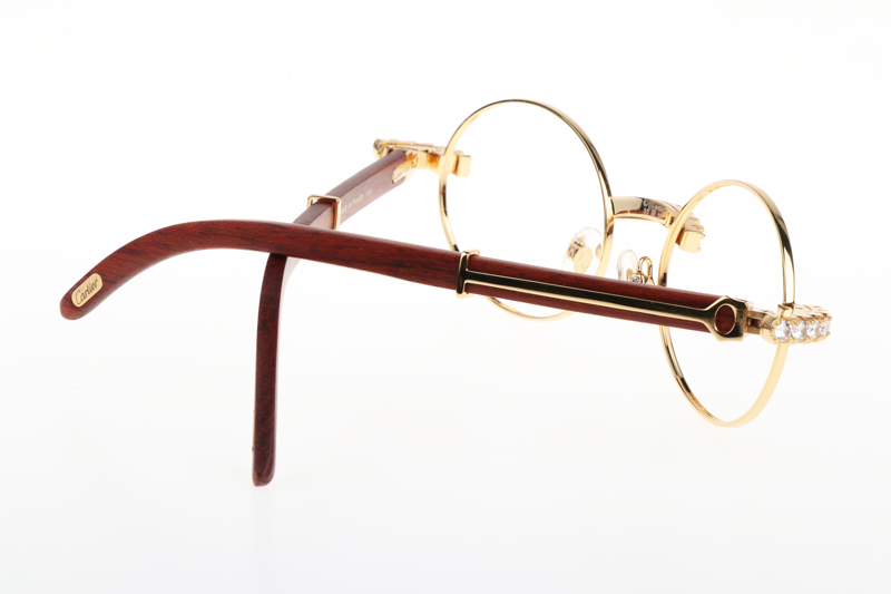 CT 7550178 55-22 New Diamond Wood Eyeglasses In Gold