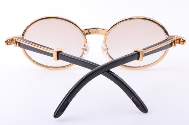 CT 7550178 55-22 New Full Diamond Black Buffalo Sunglasses In Gold Brown