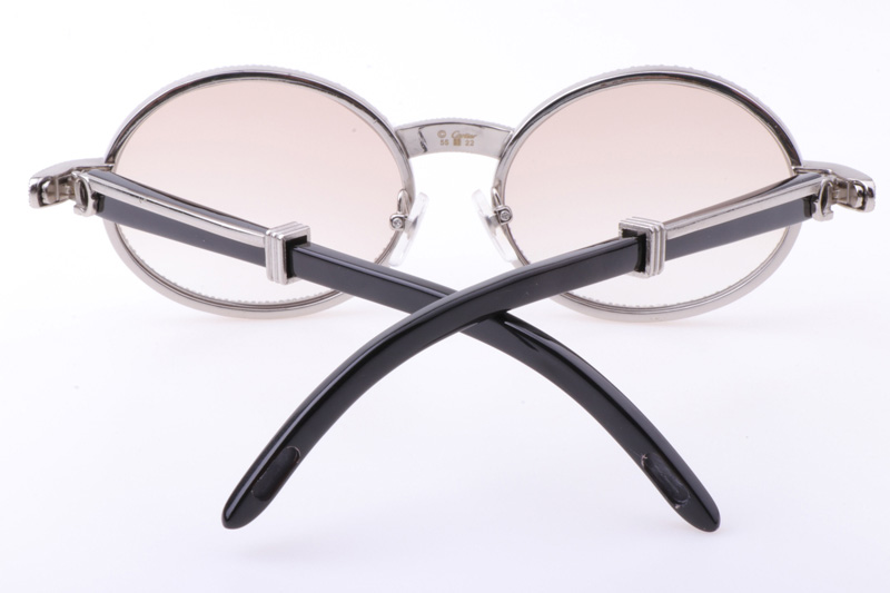CT 7550178 55-22 New Full Diamond Black Buffalo Sunglasses In Silver Brown