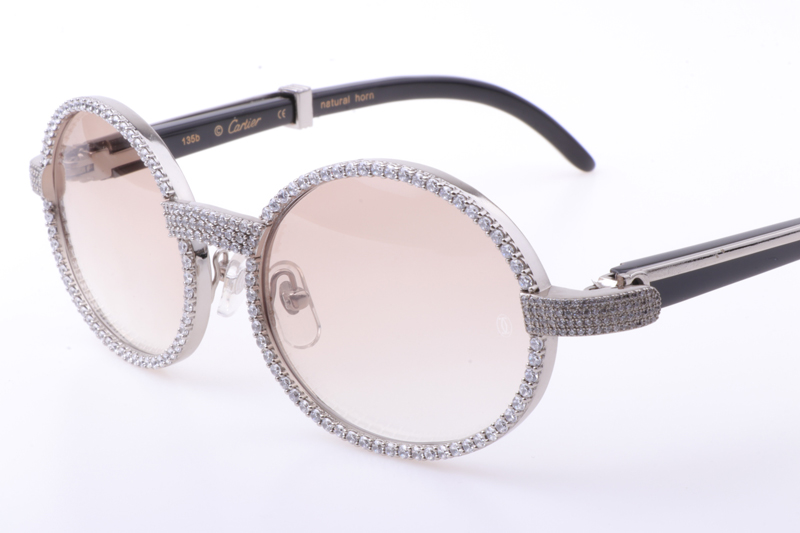 CT 7550178 55-22 New Full Diamond Black Buffalo Sunglasses In Silver Brown