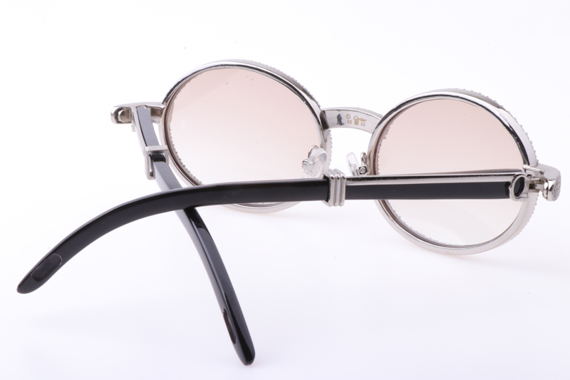CT 7550178 55-22 New Full Diamond Black Buffalo Sunglasses In Silver Brown