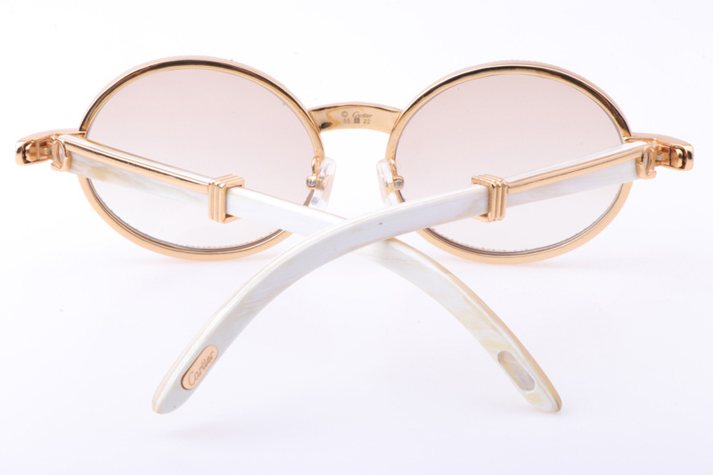 CT 7550178 55-22 New Full Diamond White Buffalo Sunglasses In Gold Brown