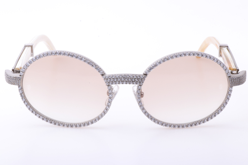 CT 7550178 55-22 New Full Diamond White Buffalo Sunglasses In Silver Brown