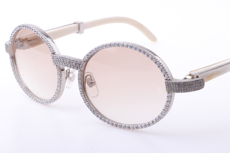 CT 7550178 55-22 New Full Diamond White Buffalo Sunglasses In Silver Brown