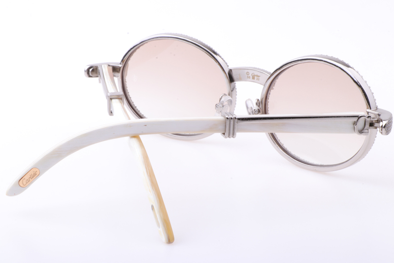 CT 7550178 55-22 New Full Diamond White Buffalo Sunglasses In Silver Brown