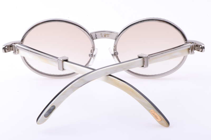 CT 7550178 55-22 New Full Diamond White Mix Black Buffalo Sunglasses In Silver Brown