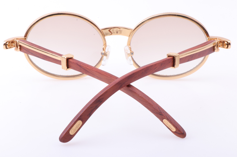CT 7550178 55-22 New Full Diamond Wood Sunglasses In Gold Brown