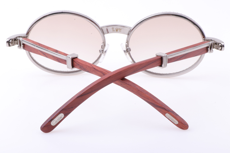 CT 7550178 55-22 New Full Diamond Wood Sunglasses In Silver Brown
