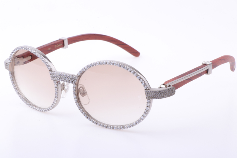 CT 7550178 55-22 New Full Diamond Wood Sunglasses In Silver Brown