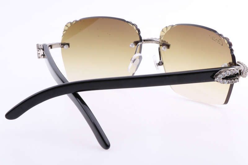 CT 8300818 Big Diamonds Engrave Lens Black Buffalo Sunglasses In Silver Brown