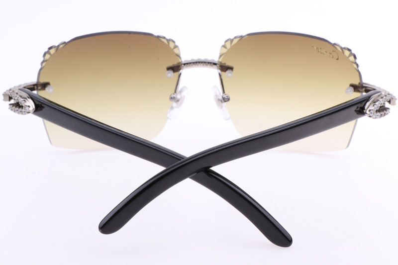 CT 8300818 Big Diamonds Engrave Lens Black Buffalo Sunglasses In Silver Brown
