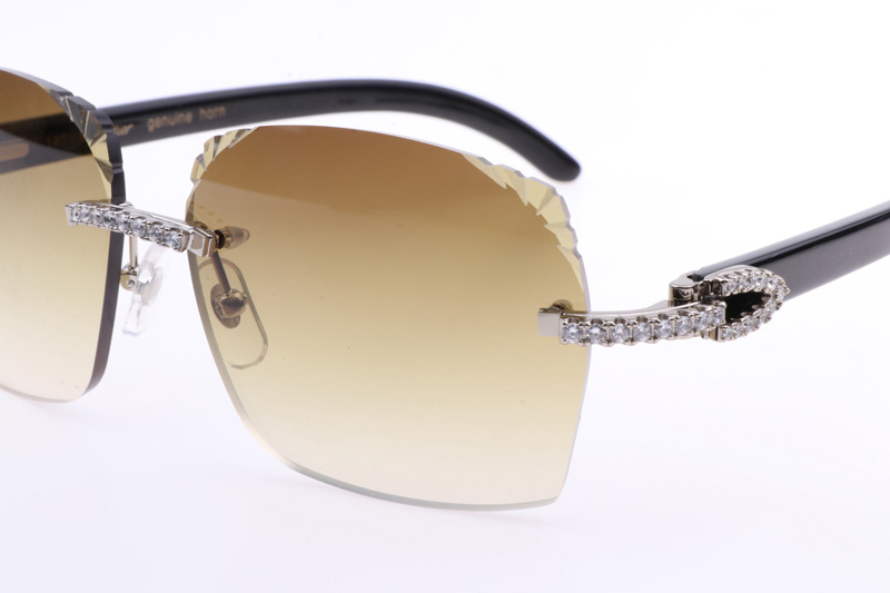 CT 8300818 Big Diamonds Engrave Lens Black Buffalo Sunglasses In Silver Brown