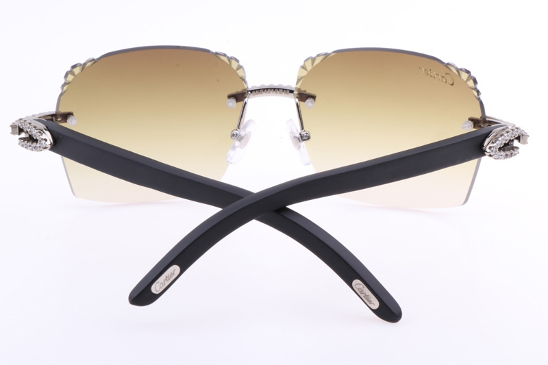 CT 8300818 Big Diamonds Engrave Lens Black Wood Sunglasses In Silver Brown