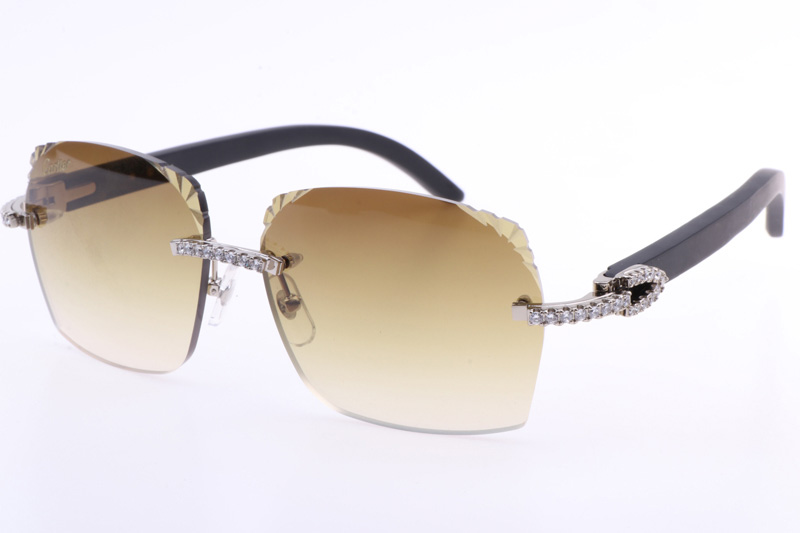 CT 8300818 Big Diamonds Engrave Lens Black Wood Sunglasses In Silver Brown