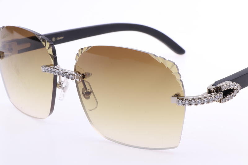 CT 8300818 Big Diamonds Engrave Lens Black Wood Sunglasses In Silver Brown