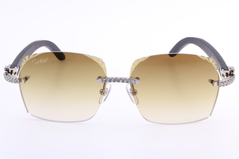 CT 8300818 Big Diamonds Engrave Lens Black Wood Sunglasses In Silver Brown