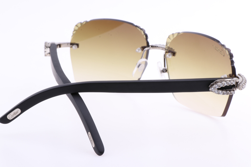CT 8300818 Big Diamonds Engrave Lens Black Wood Sunglasses In Silver Brown