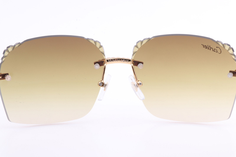 CT 8300818 Big Diamonds Engrave Lens Green Wood Sunglasses In Gold Brown