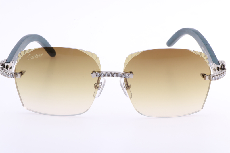 CT 8300818 Big Diamonds Engrave Lens Green Wood Sunglasses In Silver Brown