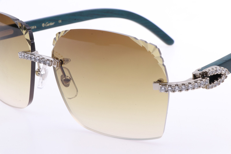 CT 8300818 Big Diamonds Engrave Lens Green Wood Sunglasses In Silver Brown