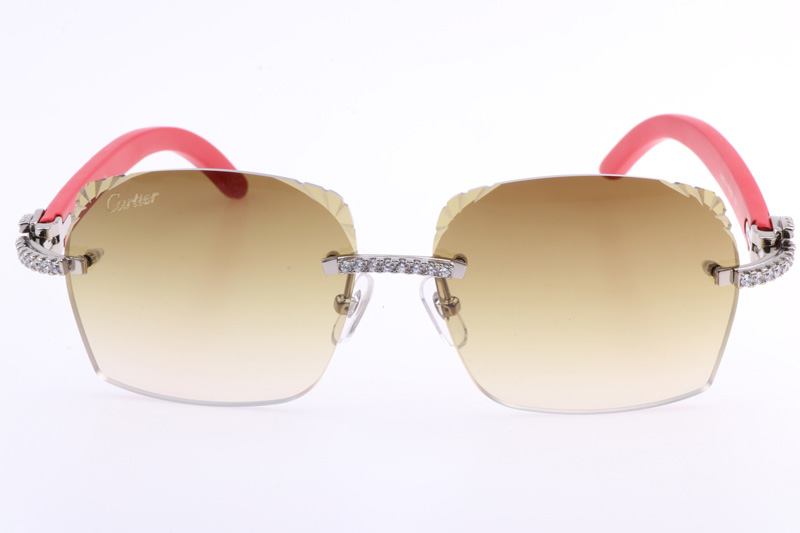 CT 8300818 Big Diamonds Engrave Lens Red Wood Sunglasses In Silver Brown