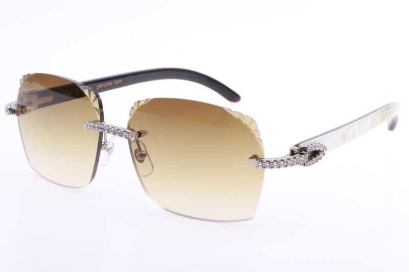 CT 8300818 Big Diamonds Engrave Lens White Mix Black Buffalo Sunglasses In Silver Brown
