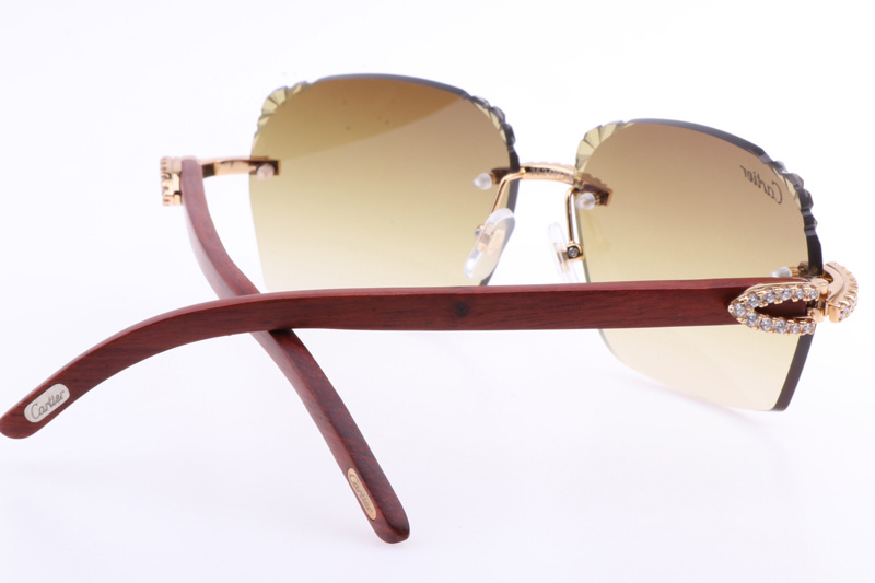 CT 8300818 Big Diamonds Engrave Lens Wood Sunglasses In Gold Brown