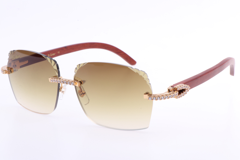 CT 8300818 Big Diamonds Engrave Lens Wood Sunglasses In Gold Brown